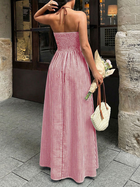 Leora Striped Maxi Dress - back shot, red and white stripe - Miss Mosa By Akanksha