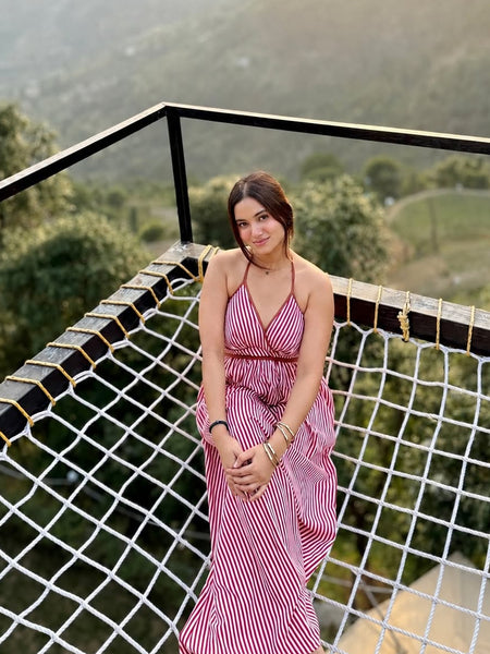 Leora Striped Maxi Dress - full-length shot, navy and white stripe - Miss Mosa By Akanksha