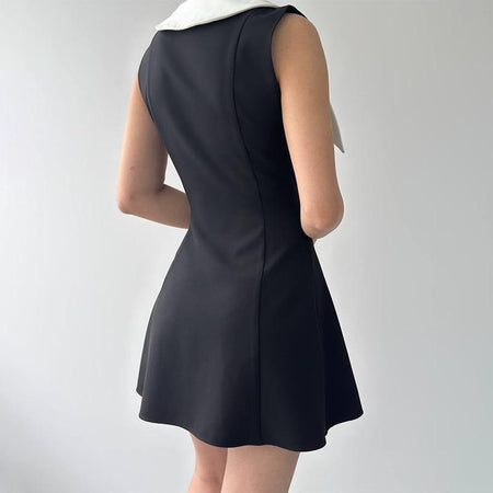Leriya Luxe Collar Mini Dress In Black - back shot on model - Miss Mosa By Akanksha