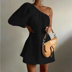 Leslie One Shoulder dress - front shot on model, black - Miss Mosa By Akanksha