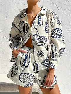 Letizia Printed Coord Set - front shot, navy and cream print - Miss Mosa By Akanksha