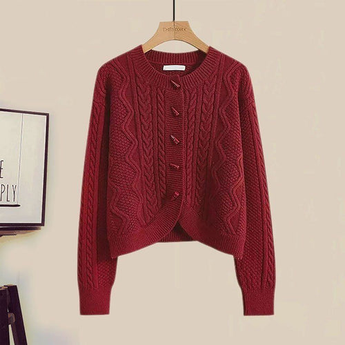 Leto Set of Sweater & Skirt With Belt In Red