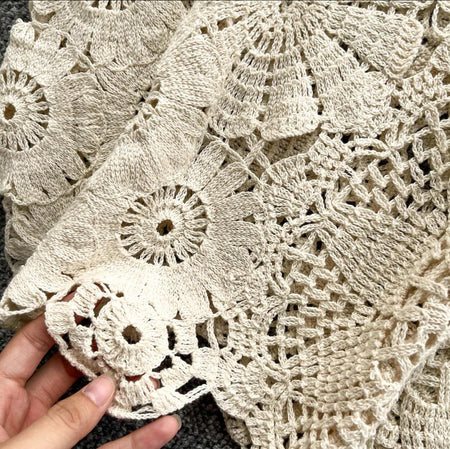 Levi Crochet Summer Top - close-up of crochet fabric detail, cream - Miss Mosa By Akanksha