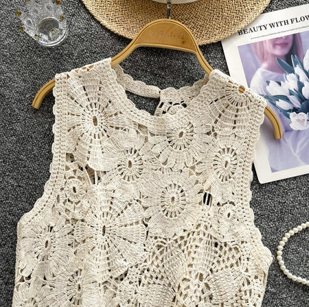 Levi Crochet Summer Top - flat-lay product shot on hanger, cream - Miss Mosa By Akanksha