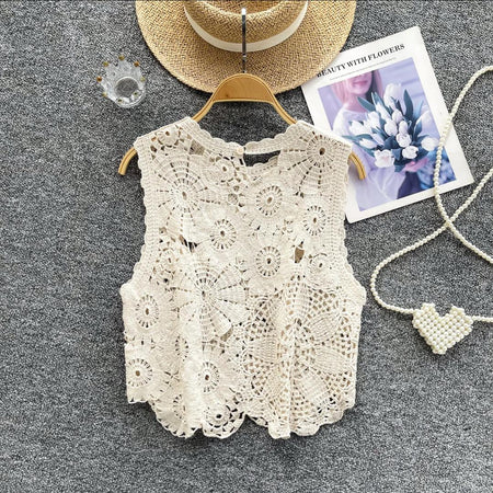 Levi Crochet Summer Top - flat-lay product shot on hanger, cream - Miss Mosa By Akanksha