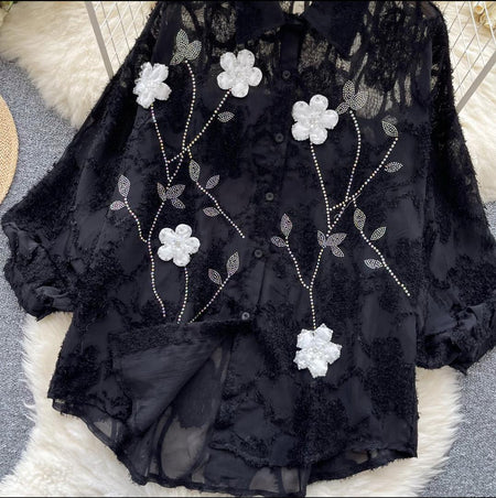 Levi Oversized Rhinestone Shirt In Black - flat-lay product shot - Miss Mosa By Akanksha