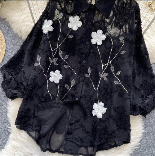 Levi Oversized Rhinestone Shirt In Black