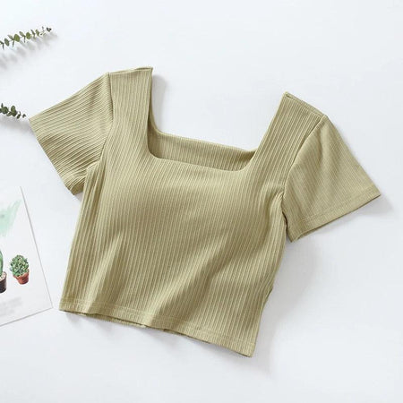 Levo Summer Tops with Inbuilt Bra - flat-lay product shot, olive - Miss Mosa By Akanksha