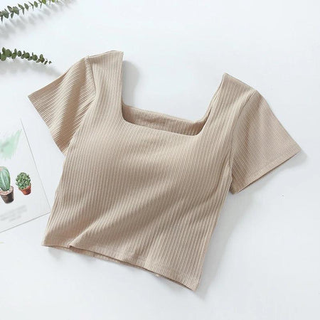 Levo Summer Tops with Inbuilt Bra - flat-lay product shot, beige - Miss Mosa By Akanksha