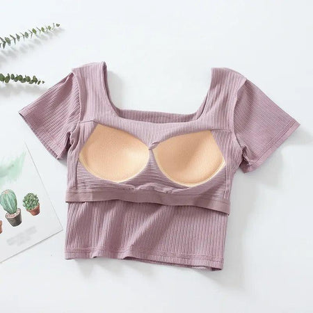 Levo Summer Tops with Inbuilt Bra - close-up of inbuilt bra, mauve - Miss Mosa By Akanksha