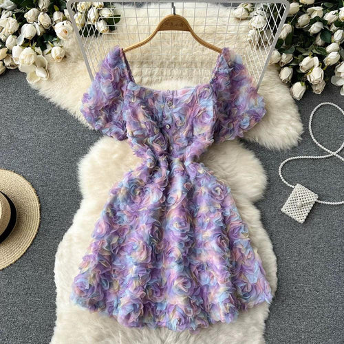 Lexis 3D Floral Dress In Lilac