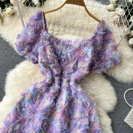 Lexis 3D Floral Dress In Lilac - close-up of 3d floral texture, lilac - Miss Mosa By Akanksha