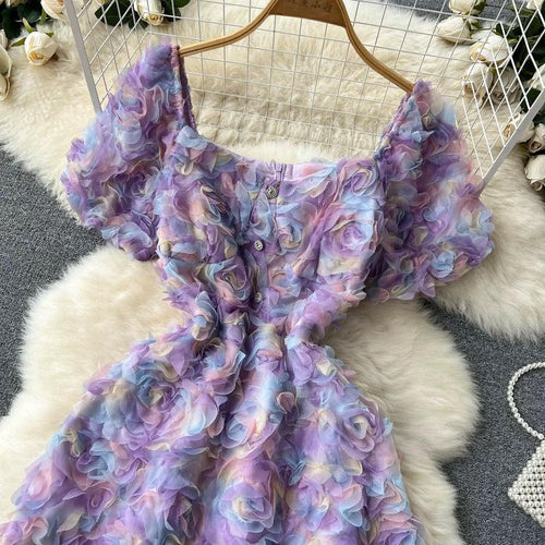 Lexis 3D Floral Dress In Lilac