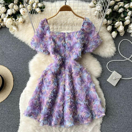 Lexis 3D Floral Dress In Lilac - styled flat-lay shot, lilac - Miss Mosa By Akanksha