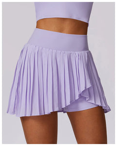 Lia Tenniscore Trendy Short Skirts - close-up front shot on model, purple - Miss Mosa By Akanksha