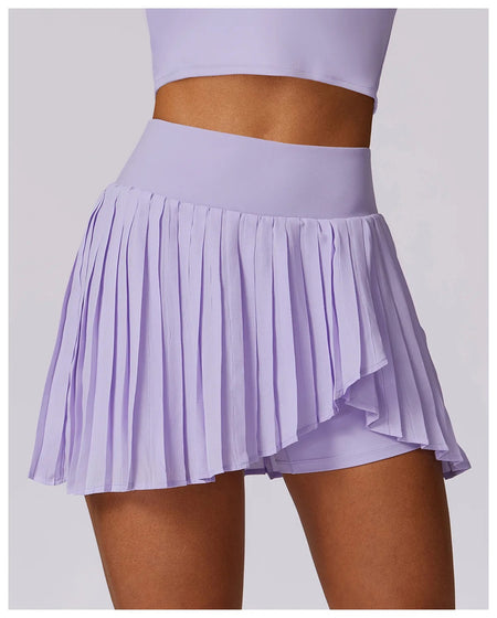 Lia Tenniscore Trendy Short Skirts - close-up front shot on model, purple - Miss Mosa By Akanksha