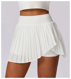 Lia Tenniscore Trendy Short Skirts - close-up front shot on model, white - Miss Mosa By Akanksha