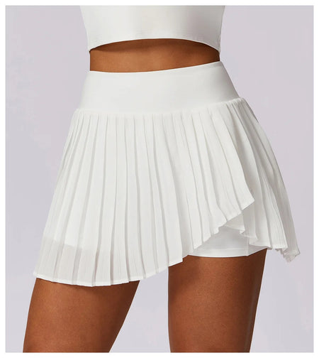 Lia Tenniscore Trendy Short Skirts - close-up front shot on model, white - Miss Mosa By Akanksha