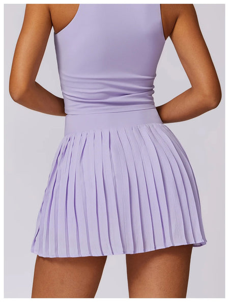 Lia Tenniscore Trendy Short Skirts - back shot on model, purple - Miss Mosa By Akanksha