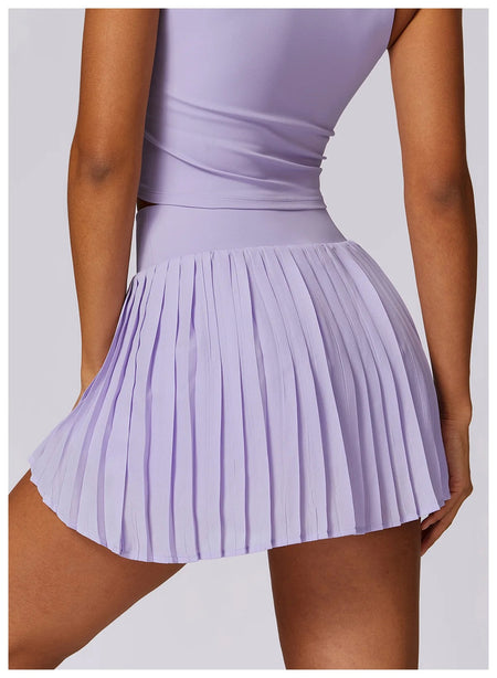 Lia Tenniscore Trendy Short Skirts - back shot on model, purple - Miss Mosa By Akanksha