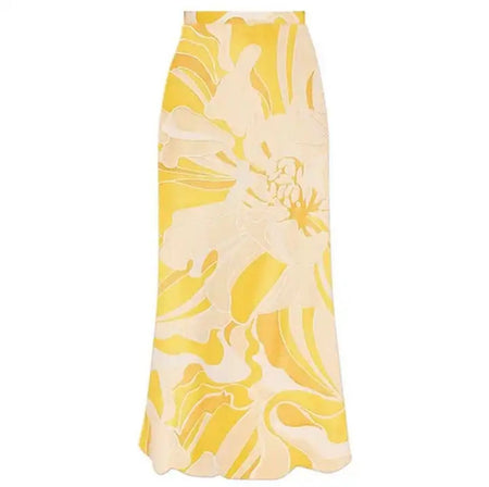 Liana Swimsuit With Sarong Skirt In Yellow - flat-lay product shot of skirt - Miss Mosa By Akanksha