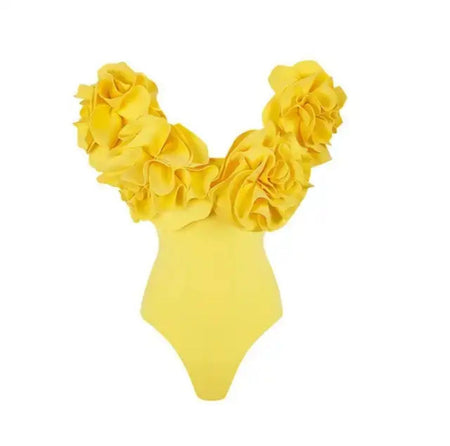Liana Swimsuit With Sarong Skirt In Yellow - flat-lay product shot of swimsuit - Miss Mosa By Akanksha