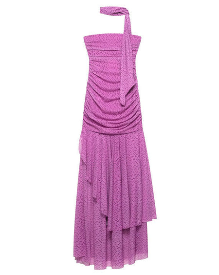 Liane Polka Tube Maxi Dress With Scarf - flat-lay shot, magenta with black polka dots - Miss Mosa By Akanksha