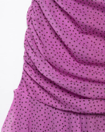 Liane Polka Tube Maxi Dress With Scarf - detail shot, magenta with black polka dots - Miss Mosa By Akanksha