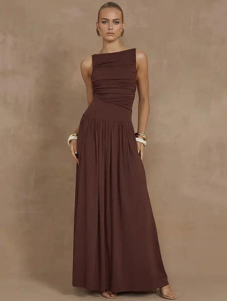 Libya Statement Maxi Dress In Maroon - front shot on model - Miss Mosa By Akanksha