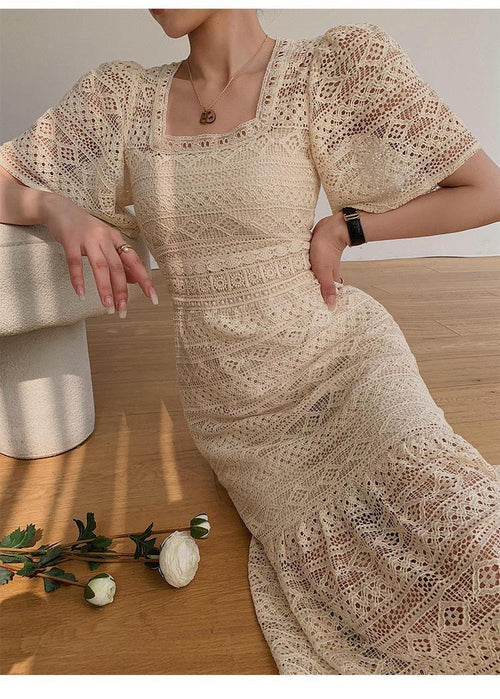 Liliana Crochet Midi Dress In Beige
