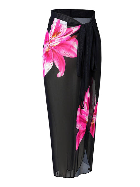 Lilly Swimsuit With Sarong In Black - flat-lay product shot of sarong - Miss Mosa By Akanksha