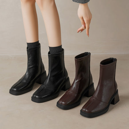 Lily Ankle Chelsea Boots - shot of boots on model, black and brown - Miss Mosa By Akanksha