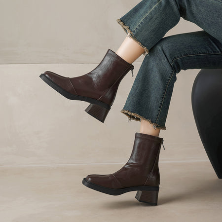 Lily Ankle Chelsea Boots - shot of boots on model, brown - Miss Mosa By Akanksha