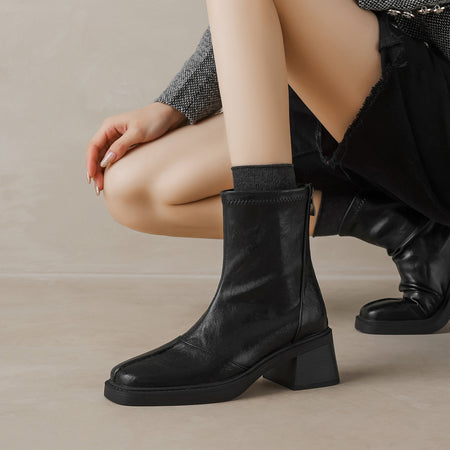 Lily Ankle Chelsea Boots - shot of boots on model, black - Miss Mosa By Akanksha