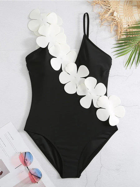 Linda Swimsuit with Sarong Skirt In Black - styled flat-lay shot, black - Miss Mosa By Akanksha