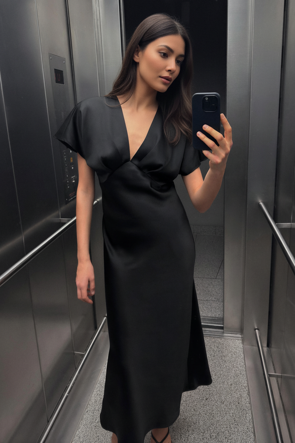 Lipasa Satin Midi Dress In Black