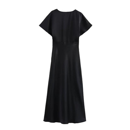 Lipasa Satin Midi Dress In Black - back shot of dress product - Miss Mosa By Akanksha