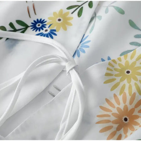 Lira Floral Vest Knot Summer Tops - close-up of knot tie detail, white - Miss Mosa By Akanksha