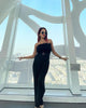 Lisa Offshoulder Jumpsuit - full-length shot on model, black - Miss Mosa By Akanksha