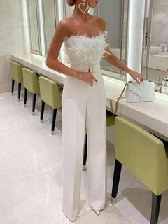 Lisa Offshoulder Jumpsuit - full-length shot on model, white - Miss Mosa By Akanksha