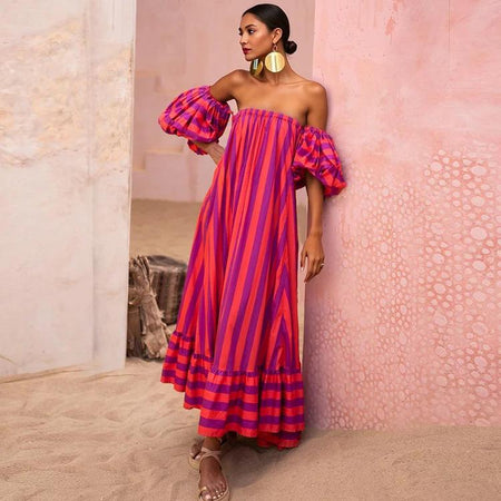 Lisba Luxury Striped Maxi Dress In Multicolour - front shot on model - Miss Mosa By Akanksha