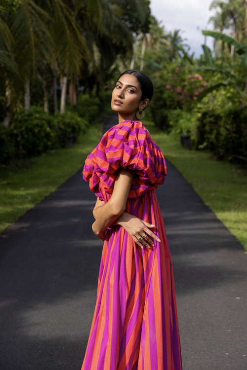 Lisba Luxury Striped Maxi Dress In Multicolor