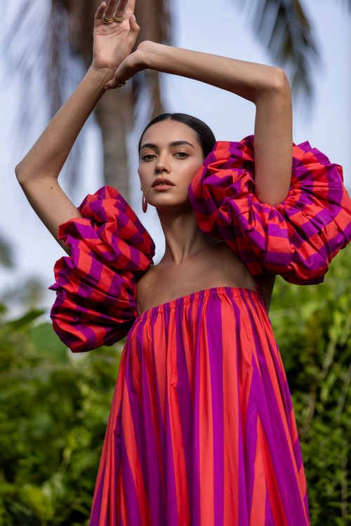 Lisba Luxury Striped Maxi Dress In Multicolor