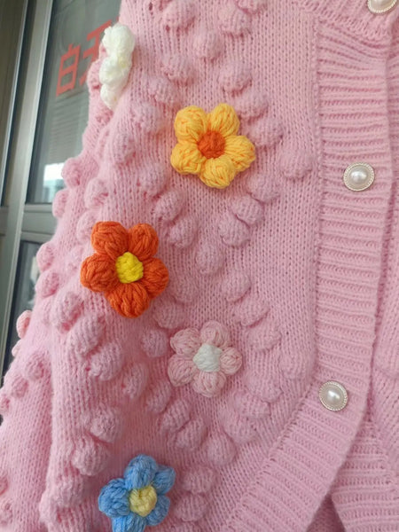 Lisido Statement Woolen Sweater with Flower Detail - close-up of flower detail, pink - Miss Mosa By Akanksha