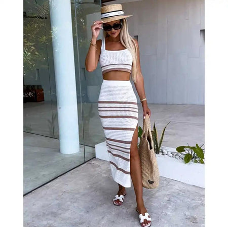 Lissy Soft Knit Coord Set In White - full-length shot on model - Miss Mosa By Akanksha