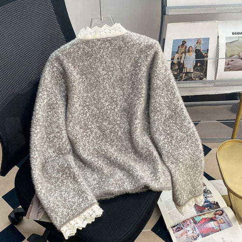 Livia Lace Winter Fur Cardigan In Grey