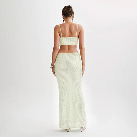 Livia Soft Knit Crochet Dress-Resortwear In Off White - back shot on model - Miss Mosa By Akanksha