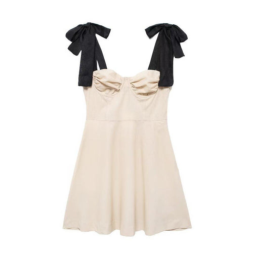 Liza Statement Mini Dress In Beige