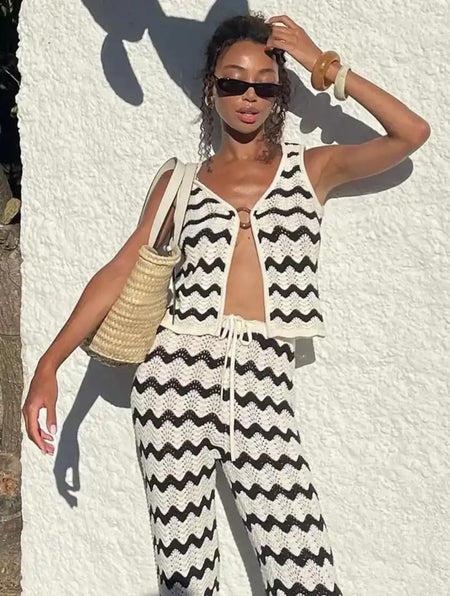 Lizale Luxe Soft Knit Coord Set In White - front shot on model - Miss Mosa By Akanksha