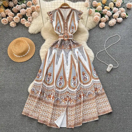 Lizba Vintage Statement Maxi Dress - styled flat-lay shot, white - Miss Mosa By Akanksha